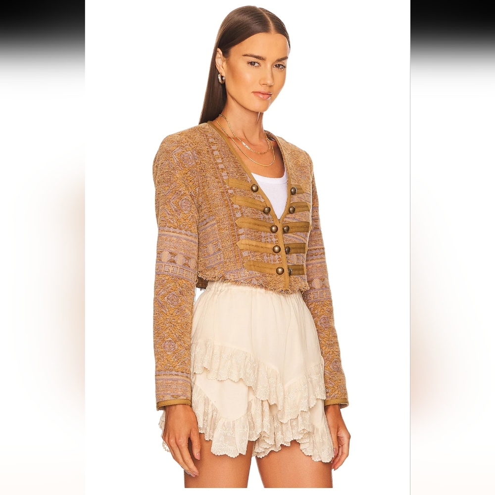 BNWT! L" FREE PEOPLE Juliette Cropped Jacket in Gold Combo - Picture 10 of 16